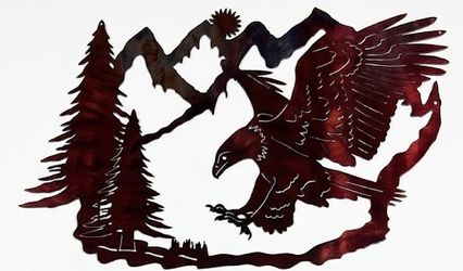 Copper Eagle Landing With Two Trees Metal Sign 15x22