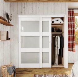 Brand New 80" White Frosted Glasses Pantry Sliding Closet Doors With Hardware & Handles