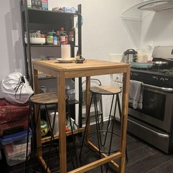 Bar Height Wooden Table With Stools 