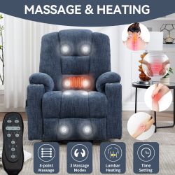 #432 ab -Power Lift Recliner Chair for Elderly, with Massage, Heat, Dual USB Ports, Type-C Charging, Cup Holders - Blue