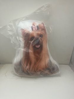 custom-shaped decorative pillow featuring a realistic print of a Yorkshire Terrier dog