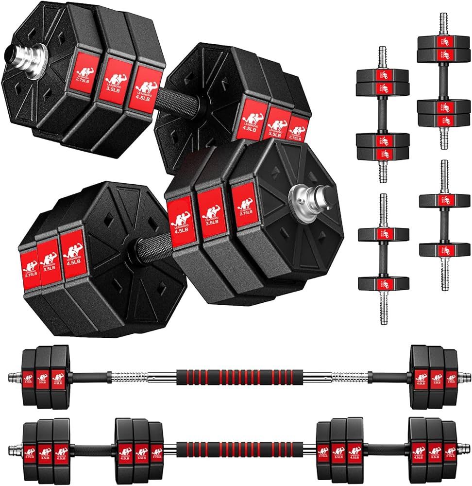 LEADNOVO Adjustable Weights Dumbbells Set, 88Lbs 3 in 1 Adjustable Weights Dumbbells Barbell Set（88lbs）
