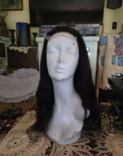 Human Hair Wig Long Wavy Dark Brown 