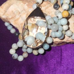 Trendy Beaded Stone Necklace/Crystal Pendant 