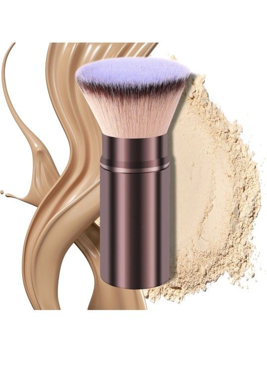 Brand New Flat Head Makeup Brush Kabuki Face Brushes Retractable Travel Blush Brush Portable Flawless for Foundation, Powder Blush, Bronzer, Buffing