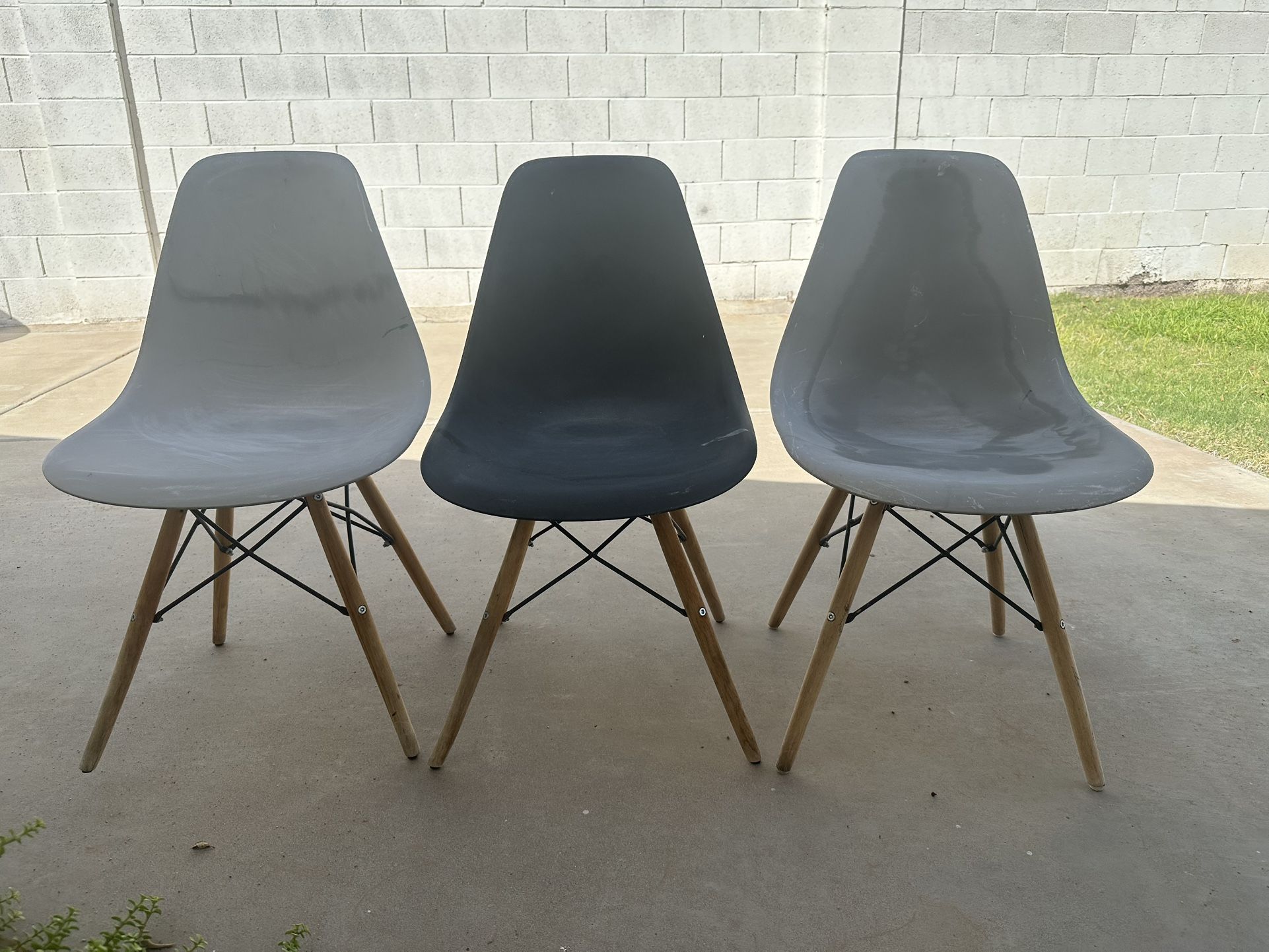 3 Eames Style Molded Modern Plastic Side Dining Chairs Wood Eiffel Base