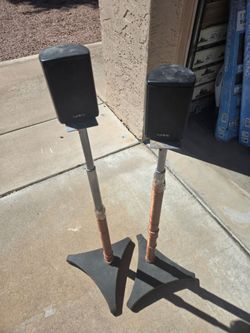 Adjustable speaker stands.