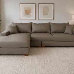 sofa with reversable chaise in brown fabric