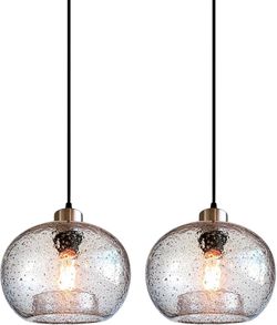 2 Pack 1-Light Modern Rustic Marble Clear Glass Brushed Nickel Pendant Lights - Retail $155