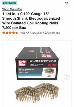 Grip-Rite Coil Roofing Nail 1-1/4" Long Smooth Shank 7200 / Box