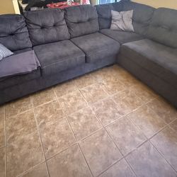 L Shaped Navy Blue Sectional Couch With Matching Recliner 
