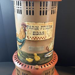 Vintage Boss 8 Folk Art Hand Painted Kerosene Heater "Farm Fresh Eggs" Decor 24"