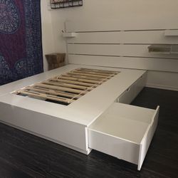 Ikea Bed frame with Storage, Headboard, Floating Nightstands, + Mattress Set 