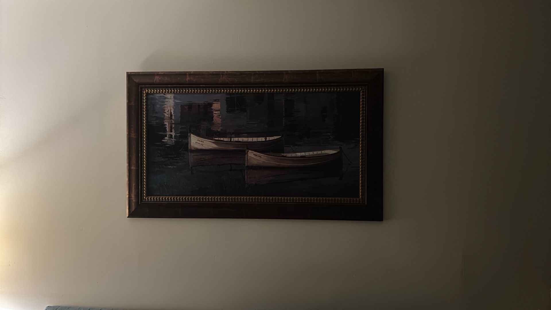 hand painted painting of a boat real wood frame