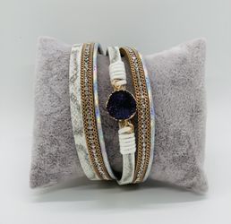 Wrap Bracelet With Magnet Round Plated MultiLayer Druzy Stone