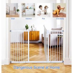Kinfant Extra Wide Baby Gate - 58-Inch White Doorway & Stair Gate, Tall & Adjustable Extension Pressure Pet Gate, with Extension Kit, Pressure Mount K