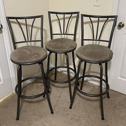 Cheyenne Products Stetson Set of 3 Swivel Metal Barstools with Tan Suede Seats