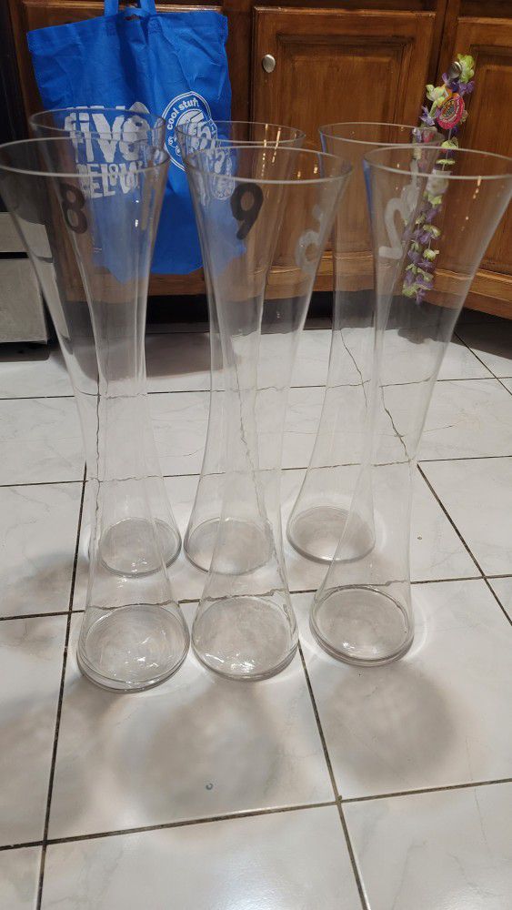24" Tall Clear Hourglass Shaped Floral Vase - 6 PCS