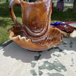 Imperial Caramel Glass Bowl And pitcher