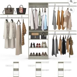 96'' W Closet Organizer With Adjustable Rods and DIY Shelves for Reah-in/ Walk-in Closet - 96'' W