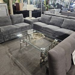 Brand New Dark Gray Corduroy Sofa + Loveseat 2PCs Set