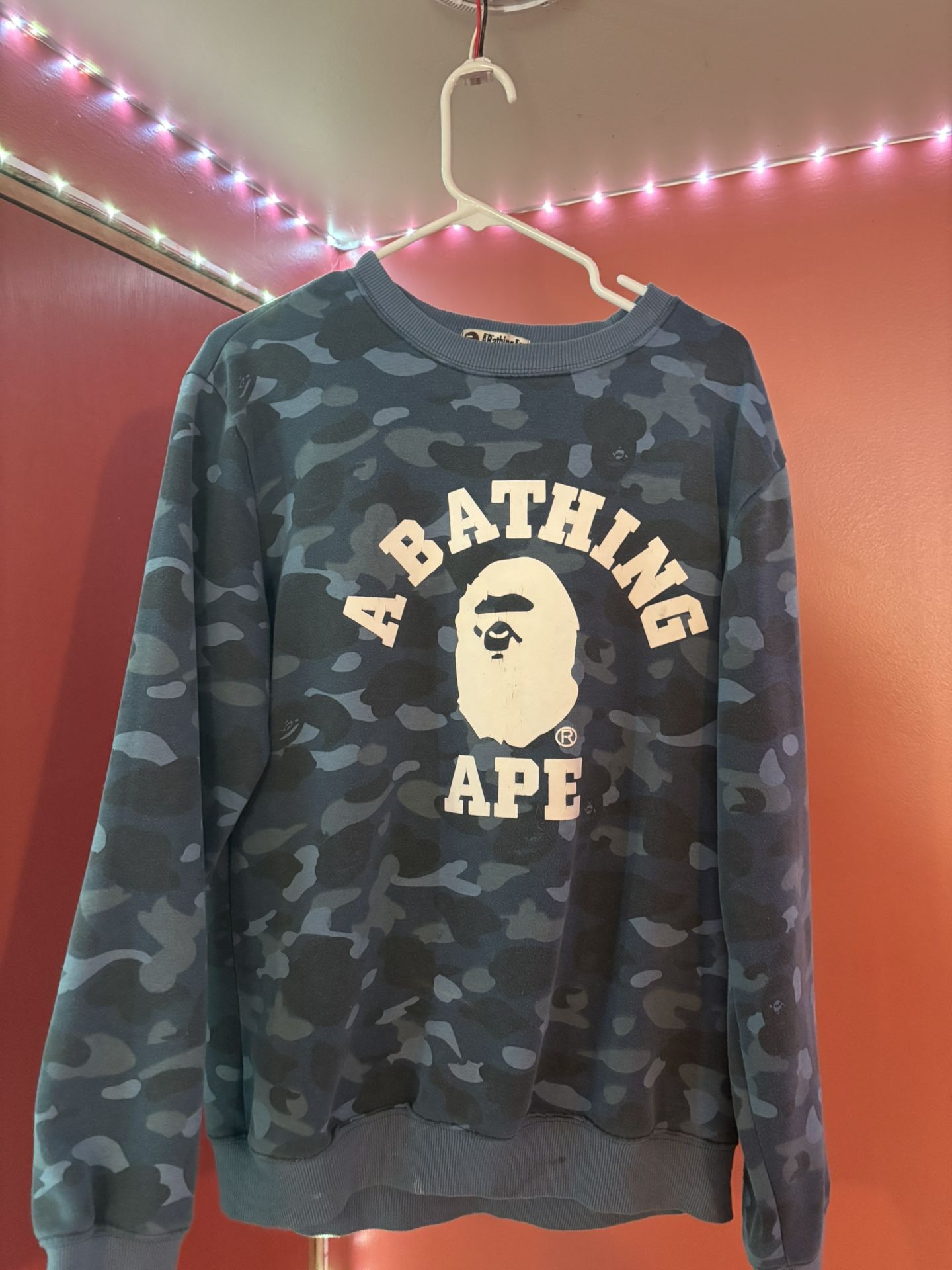 BAPE Blue Camo Crewneck A Bathing Ape Sweatshirt Men's Size Medium