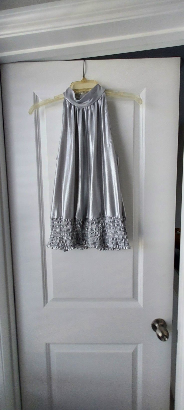 Essentials by Milano Silver High Neck Halter Smocked Bottom Small Glam Shimmer
