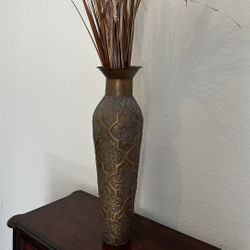 Vintage Brass Vase with Fall Leaves – 25” Tall