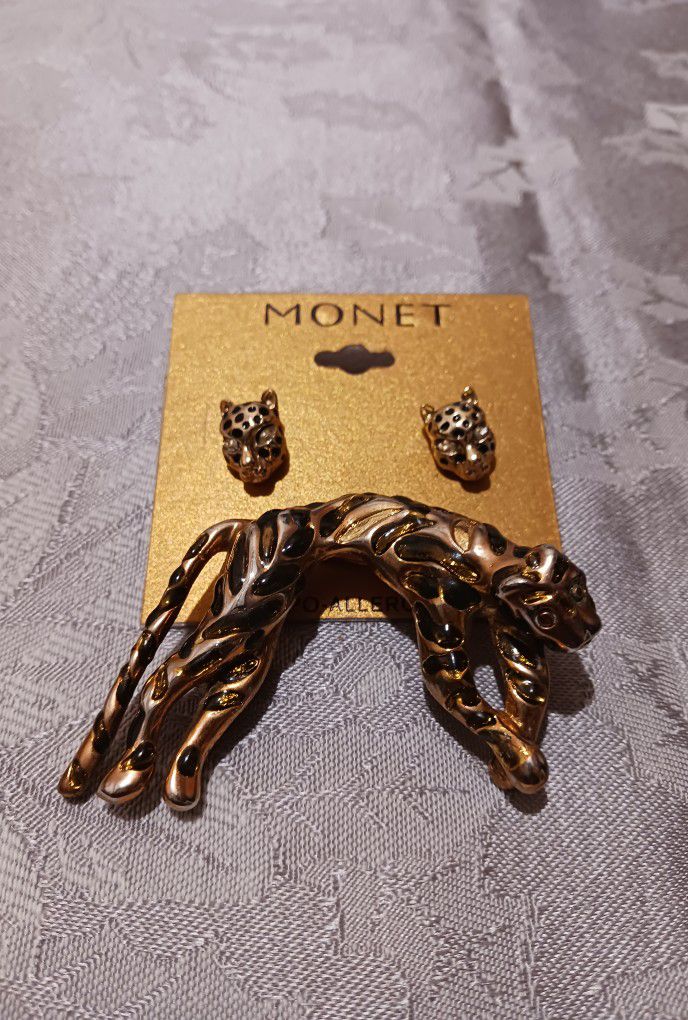 Monet Jaguar Earrings and Brooch 