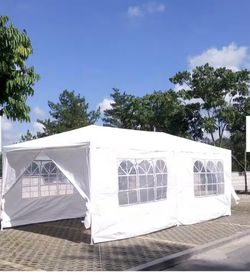 10 ft. x 20 ft. White Wedding Party Canopy Tent Outdoor Gazebo with 6-Removable Sidewalls