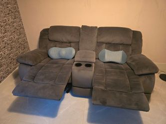 Grey 2-Seater Recliner Sofa with Cup Holders