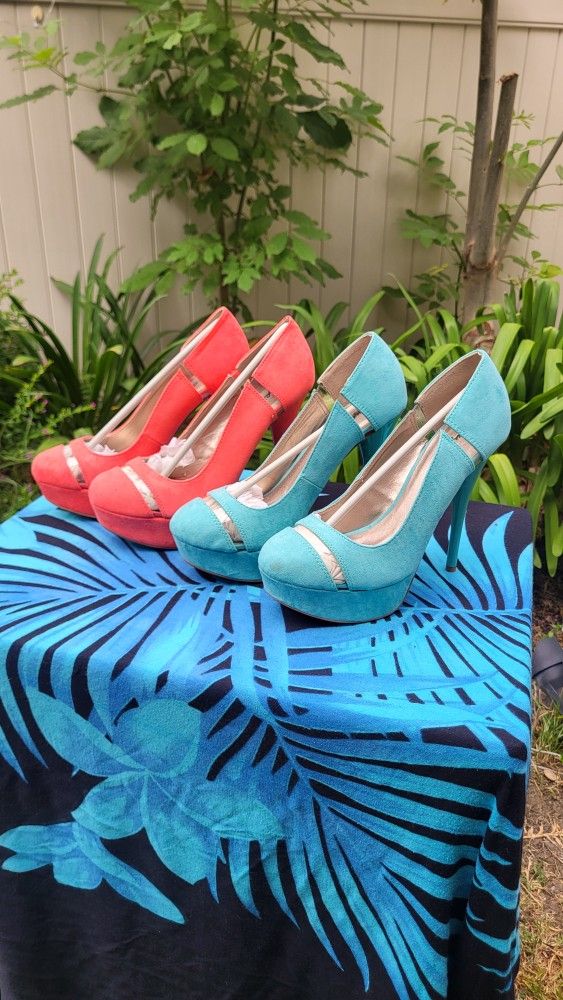 Coral & Mint Suede High Heels