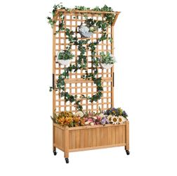 72" H Horticulture Garden Planter with Trellis for Vine Climbing Plants Garden Box Outdoor w/Drainage Holes Raised Garden Bed Garden Planter Box for F