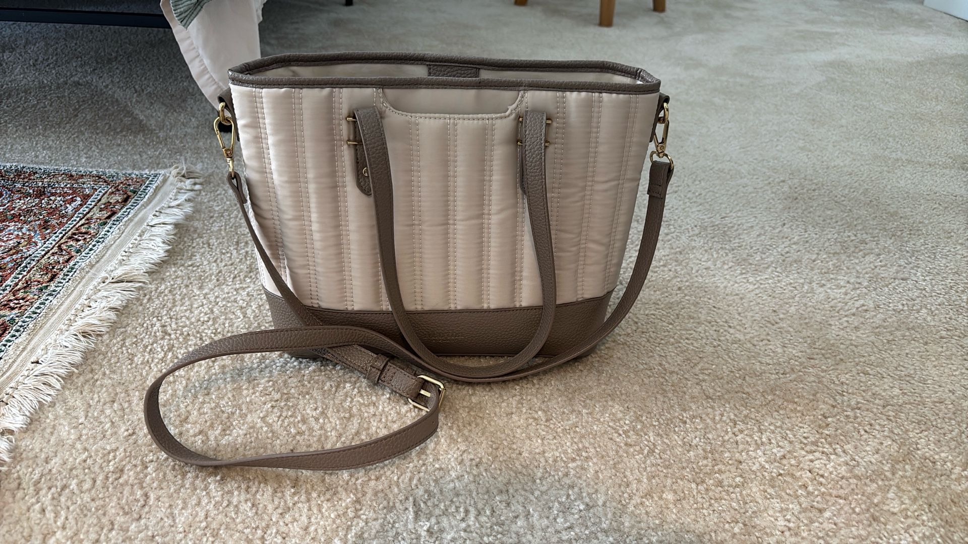 Martha Stewart Purse Beige And Taupe Water Resistant Fabric