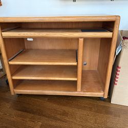 Rolling Wood Computer Desk / Work Desk With Shelving