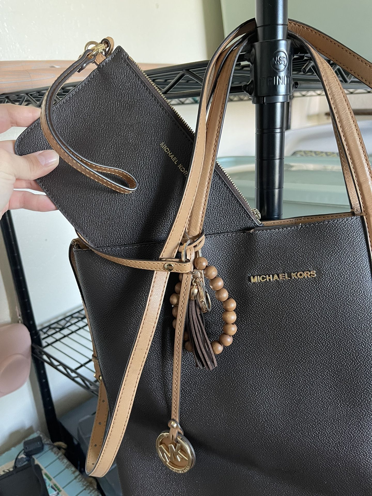 Genuine Michael Kors Brown Leather Handbag with Wallet Strap