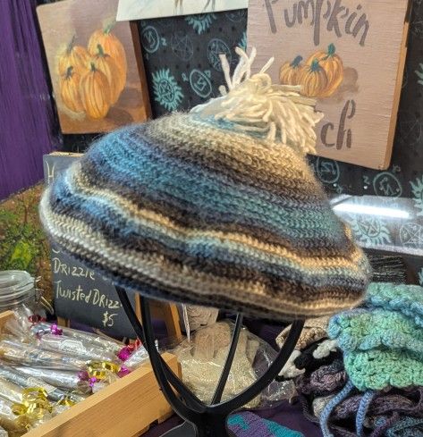 Hand Crocheted Striped Beret/Hat