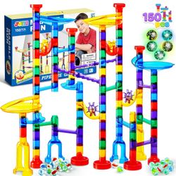 JOYIN 150Pcs Glowing Marble Run- Construction Building Blocks Toys with 5 Glow in The Dark Glass Marbles, STEM Educational Building Block Toy