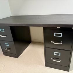 Modern Black/Espresso Office Desk Setup – Filing Cabinets + Tabletop (4 Cabinets Available)