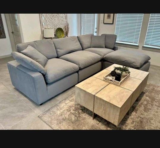 Grey Sectional Sofa 4 Segments NIXON Cloud Couch Feathers Washable Stain Resistant Pet Friendly