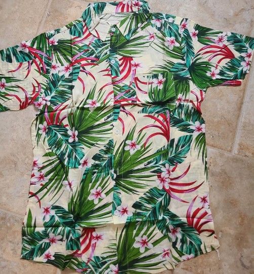 Men Summer Floral Hawaiian  Button Up Shirt Top size M-L
