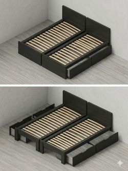 2 IKEA Brimmes Twin Black Beds Frame with storage