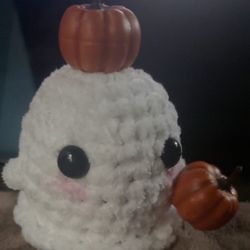 Handmade Crochet Ghost Plush with Pumpkins