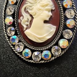 Cameo Brooch - Burgandy - Unsure Of Age Or Maker