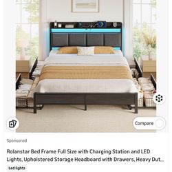 Lit Up Queen Size Bed Frame With Drawers