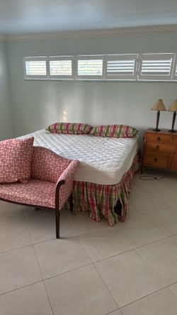 King bed with fabric headboard - must go pricing
