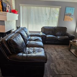 Brown Leather Couch and Love Seat