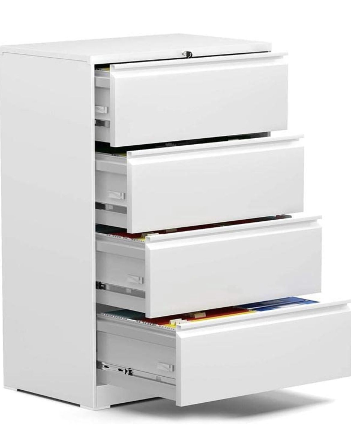 #102013 White 4 Drawer Lateral File Cabinet with Lock (In box)