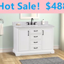 48”white single sink bathroom vanity with carrara white marble stone top