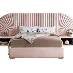 Queen Size Velvet Pink Headboard & Night Stand 